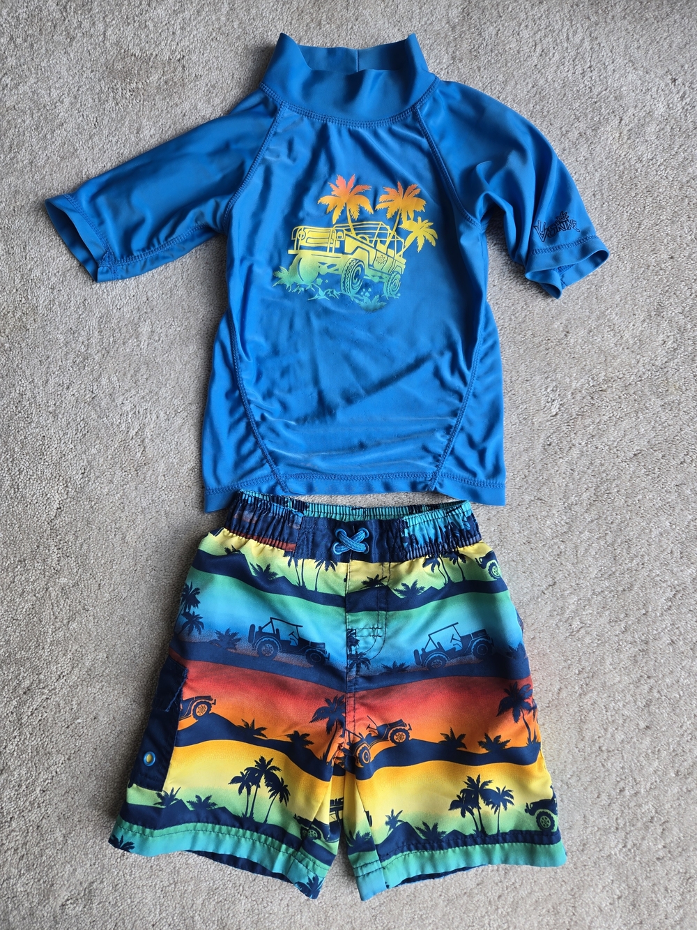 Blue Tropical Truck Rash Guard Set for Kids